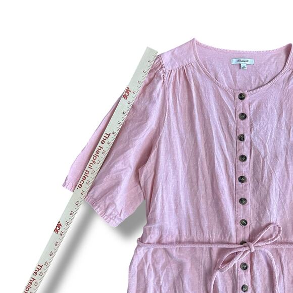 Madewell Linen Blend Button Front Jumpsuit Pink Short Sleeve Pockets Women’s XL - Picture 5 of 12